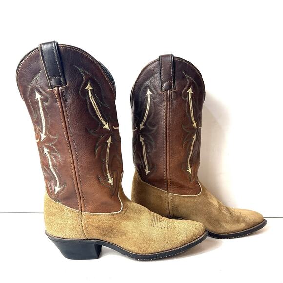 Laredo Women's Size 7 Tan/brown Suede/leather pointed toes cowboy western boots - Picture 2 of 11